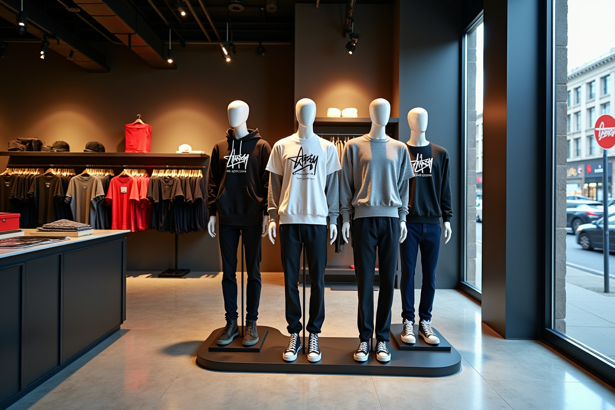Boutique urbaine moderne avec vêtements Stussy élégants