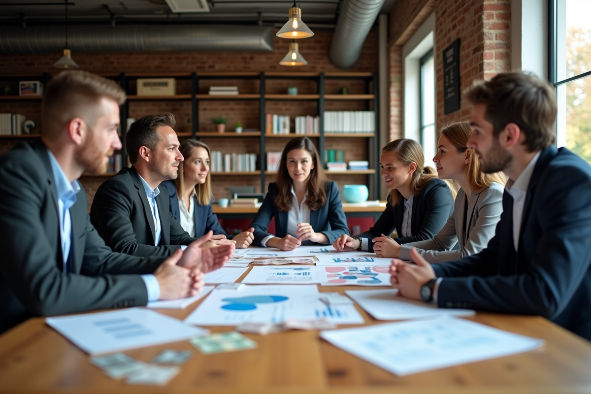 Groupe de jeunes professionnels discutant autour d une table