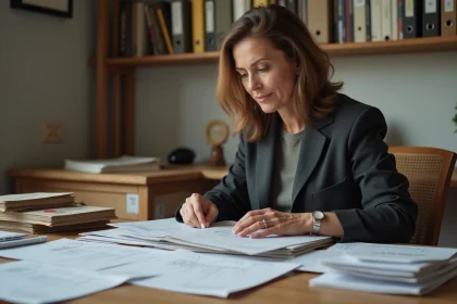 Femme d affaires examinant des lettres dans un bureau à domicile