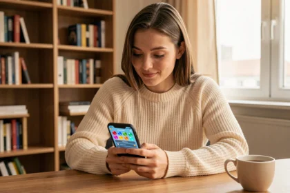 Jeune femme utilisant un code de rachat sur l'application mobile Chapters pour obtenir des diamants et tickets gratuits
