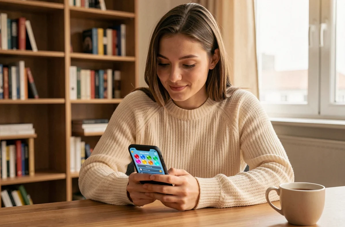 Jeune femme utilisant un code de rachat sur l'application mobile Chapters pour obtenir des diamants et tickets gratuits