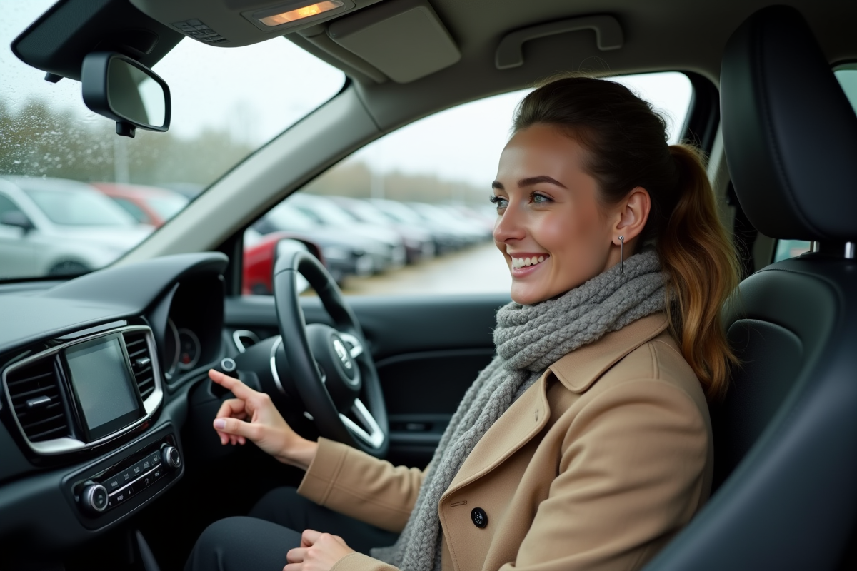 Femme souriante dans une voiture d