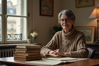 Femme française lisant des livres d'histoire à Paris