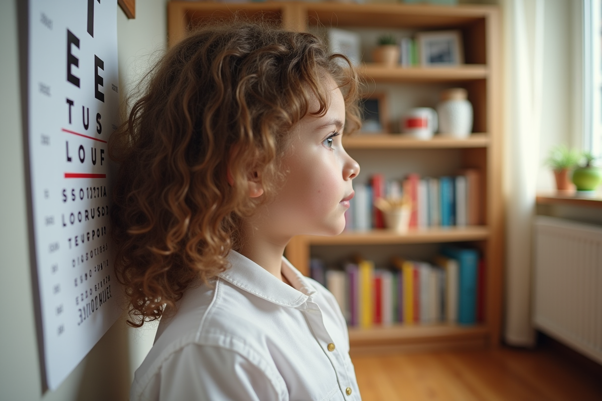 Fille regardant un tableau optique à la maison