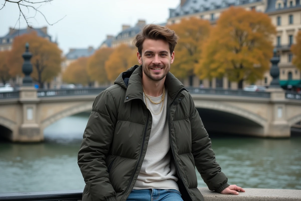 Jeune homme en streetwear au bord de la Seine