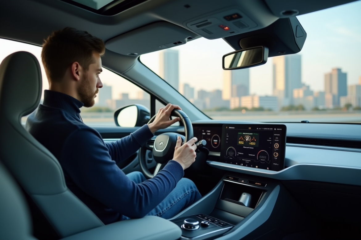 Jeune ingénieur étudiant un véhicule autonome moderne