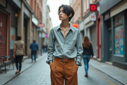 Jeune adulte androgynes dans une rue urbaine moderne