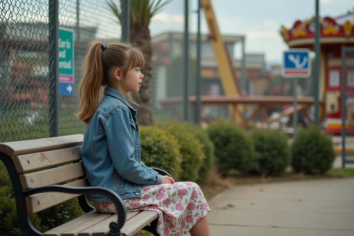 Jeune fille assise sur un banc dans un coin calme du parc