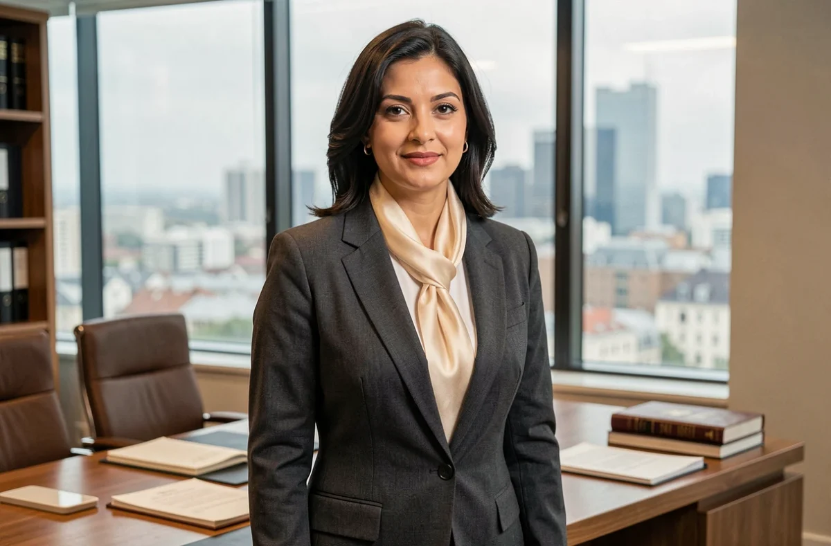 Maître Arzu Seyrek, avocate au barreau du Havre, dans son cabinet avec vue sur la ville