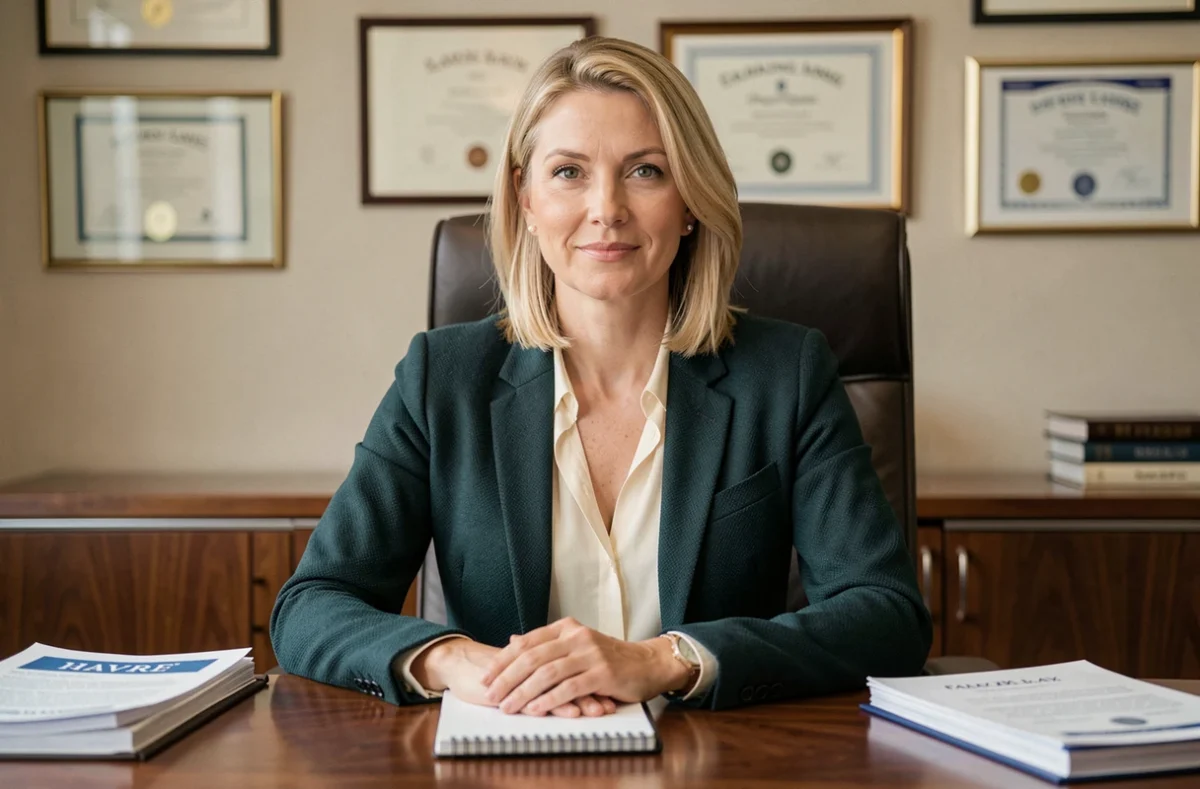 Maître Virginie Fillion, avocate spécialisée en droit de la famille au Havre, à son bureau