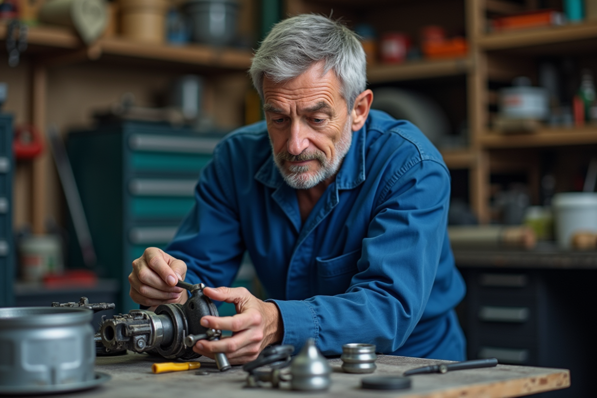 Mécanicien homme en bleu dans un atelier automobile