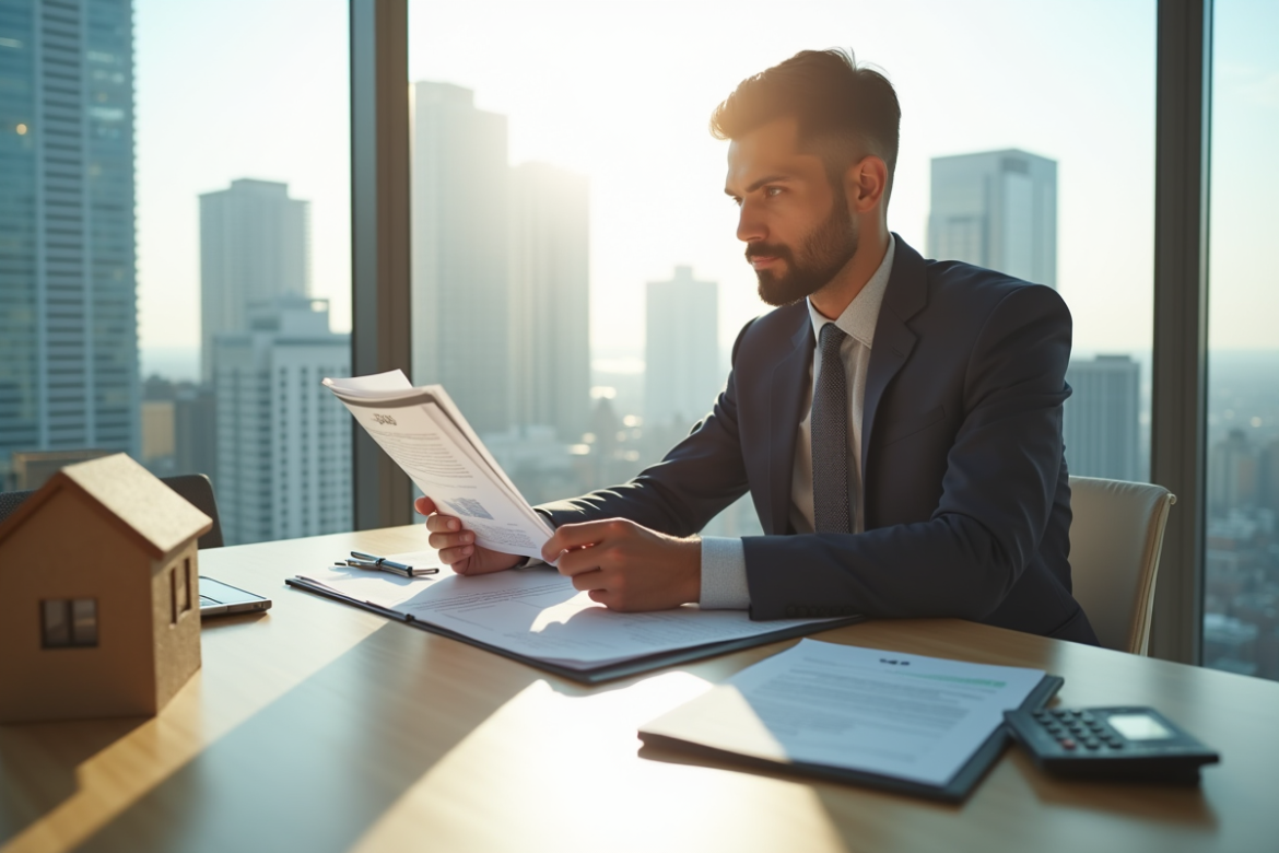 Personne d'affaires confiante examinant documents financiers