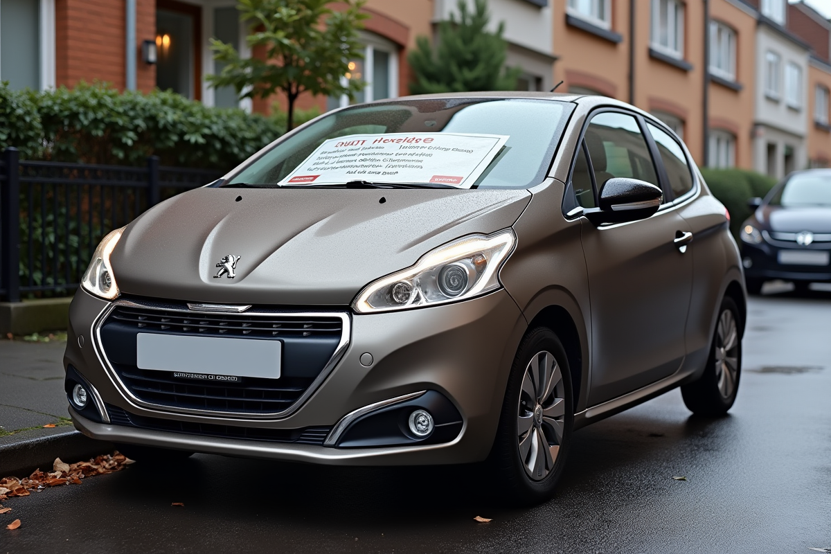 Peugeot 208 d occasion sur une rue urbaine