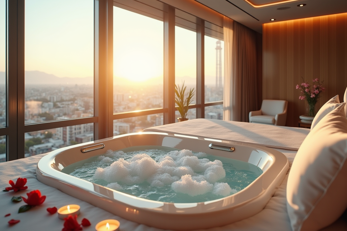 Suite d hotel avec jacuzzi et bougies dans une ambiance lumineuse